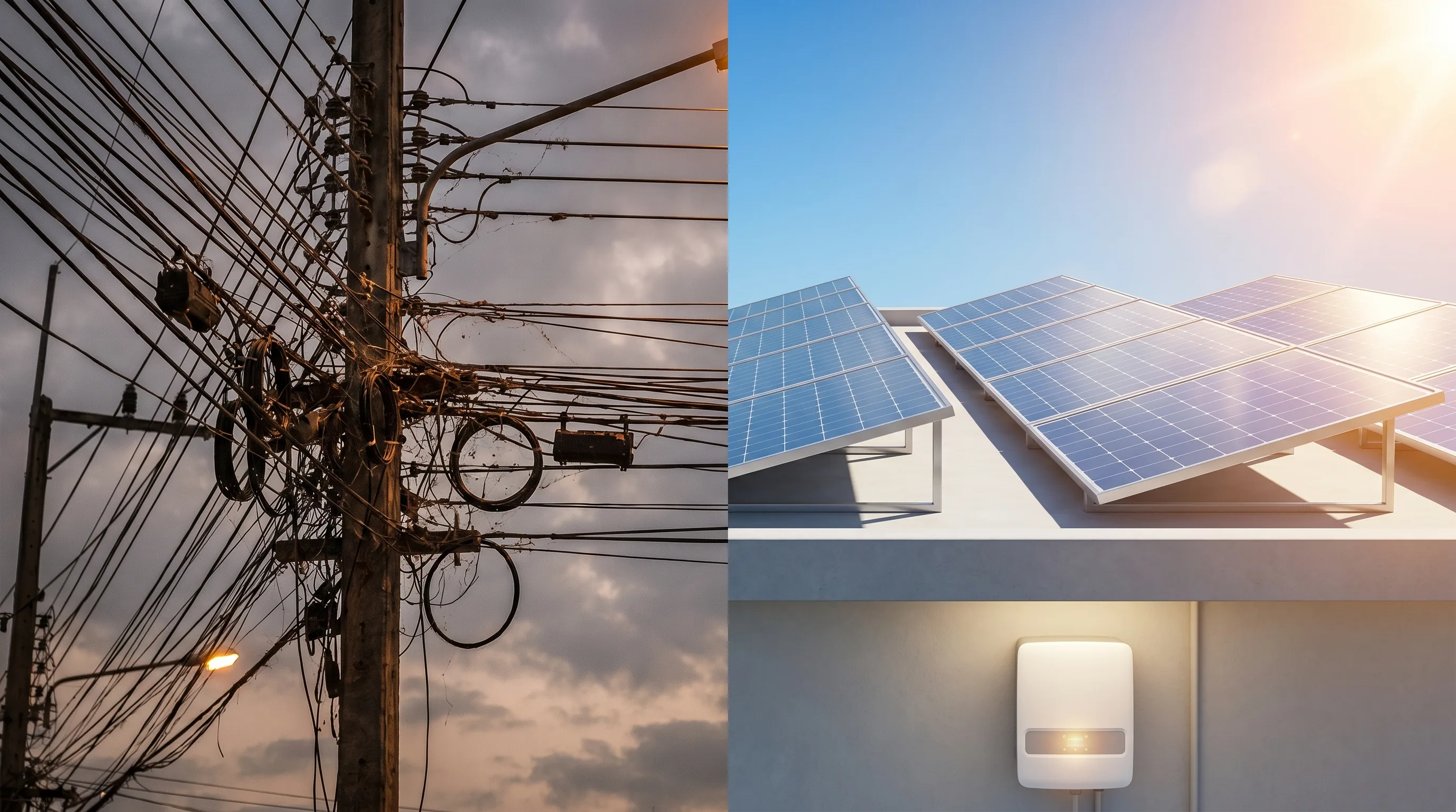 مقارنة بين فوضى أسلاك المولدات والطاقة الشمسية النظيفة